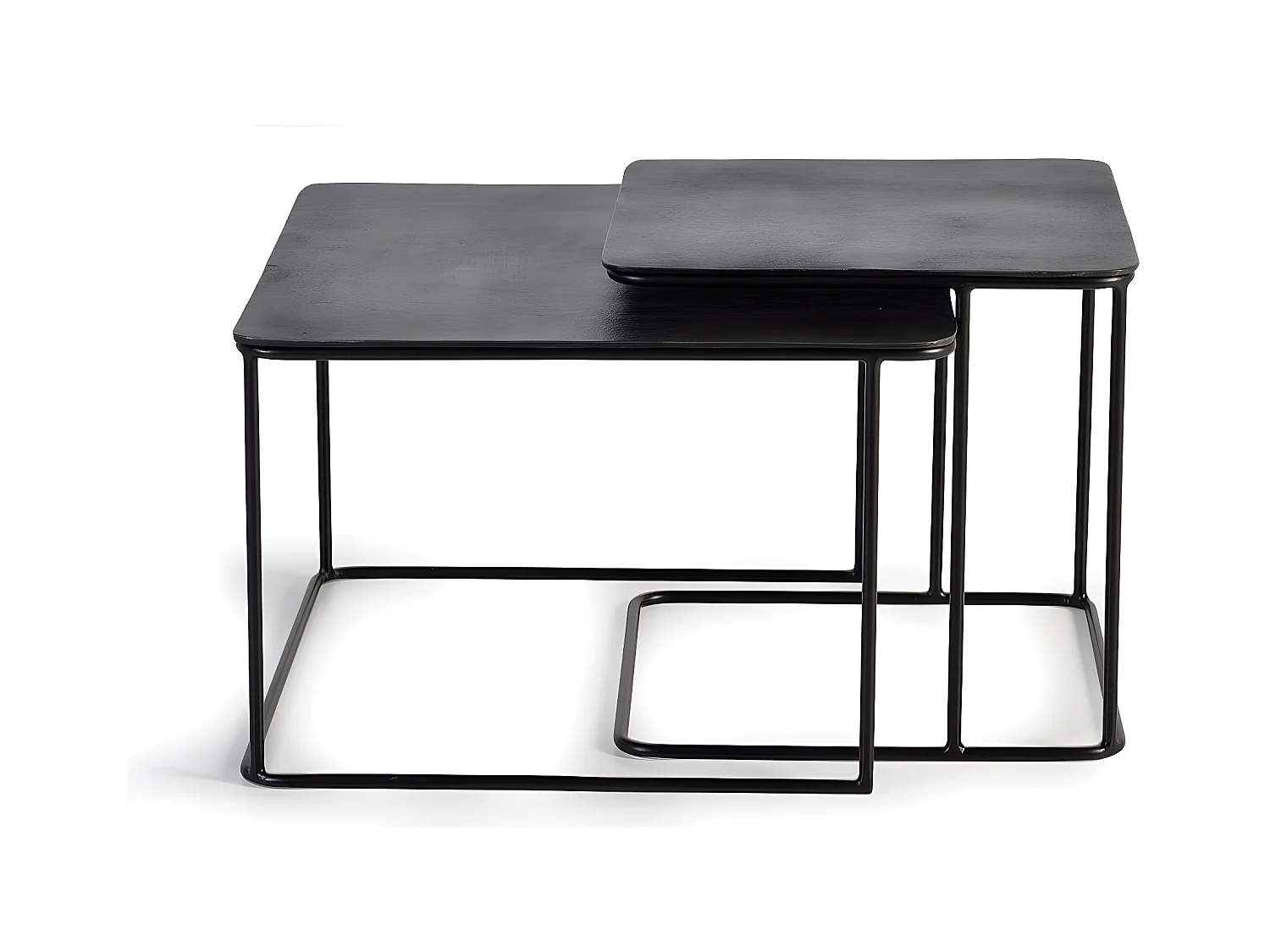 Set aus 2 Satztischen aus geschnitztem und handbemaltem Mangoholz