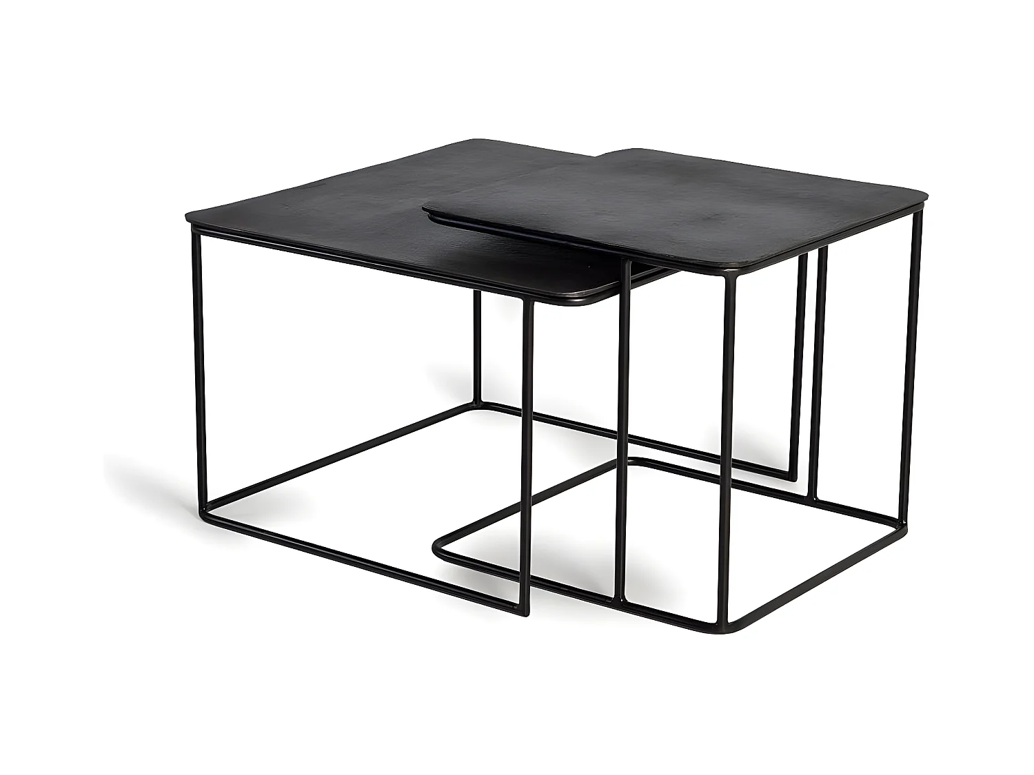 Set aus 2 Satztischen aus geschnitztem und handbemaltem Mangoholz