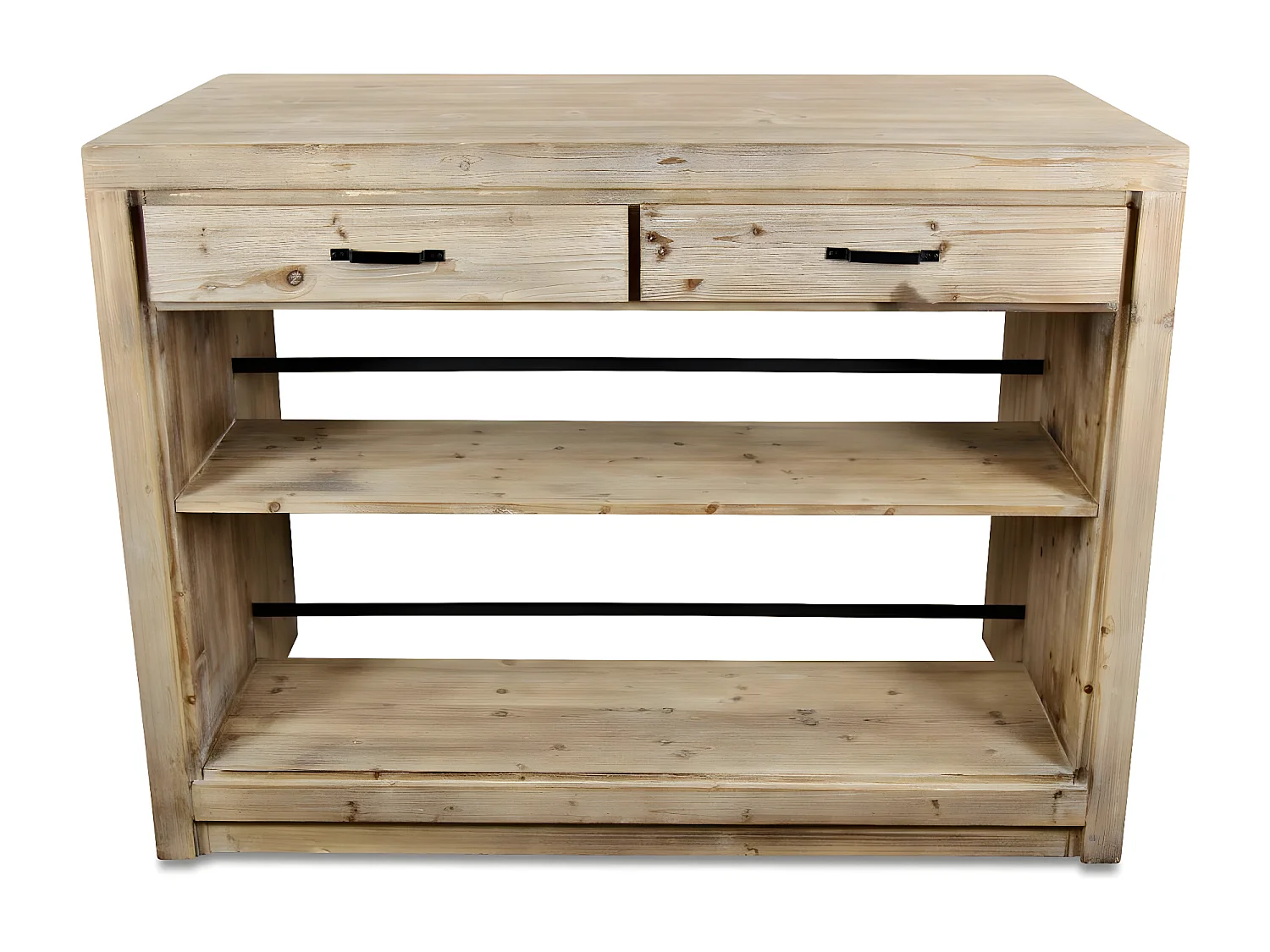 Ilot 2 tiroirs naturel Bois Naturel - Esmée Décoration d'Autrefois