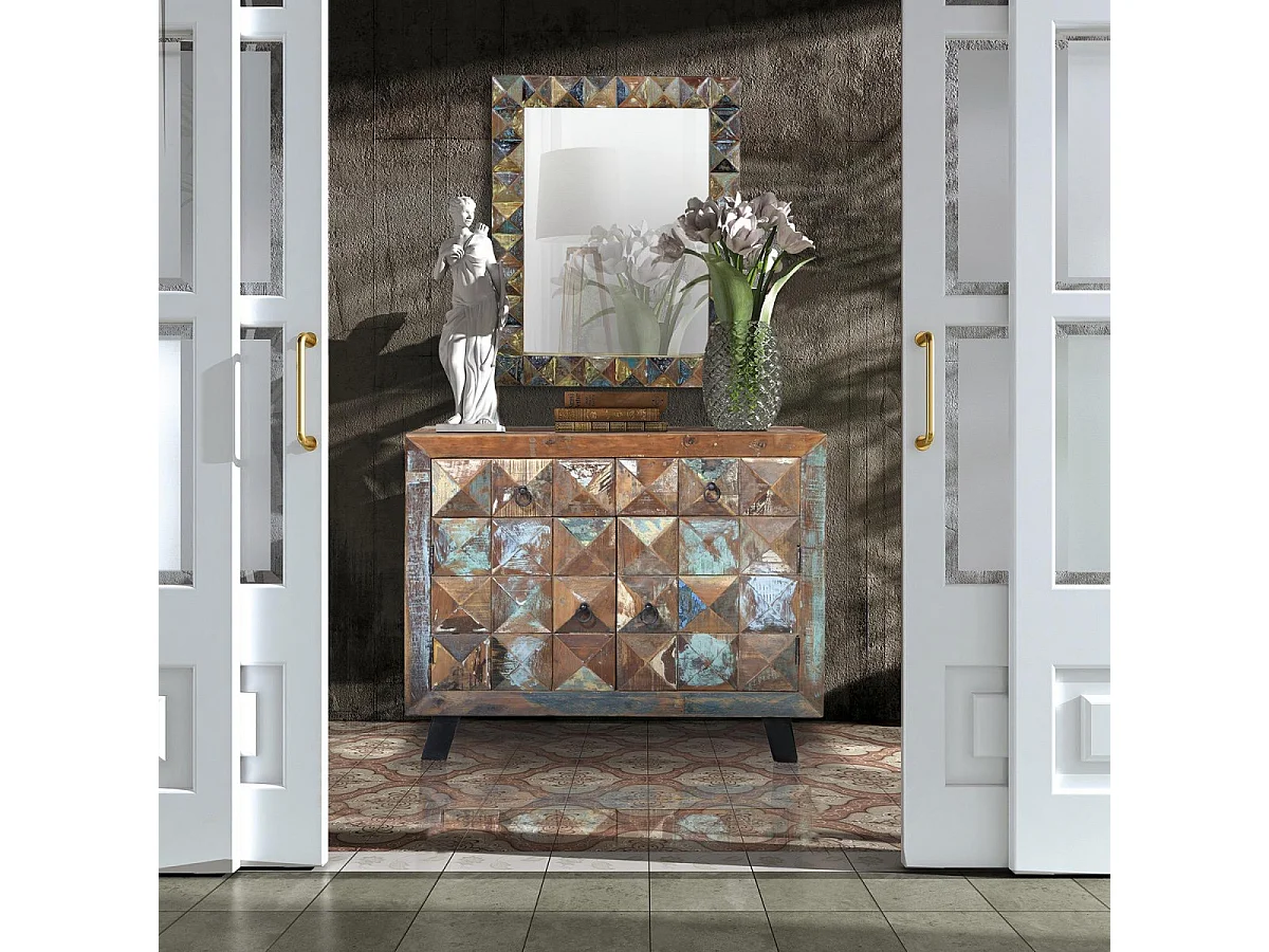 Miroir exclusif en bois recyclé multicolore