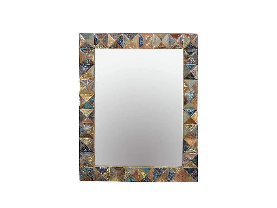Miroir en bois recyclé, support en MDF, 80 cm, style industriel moderne - 100 x 80 x 4