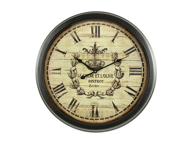 Horloge ancienne murale olives Fer Blanc - Décoration d'Autrefois