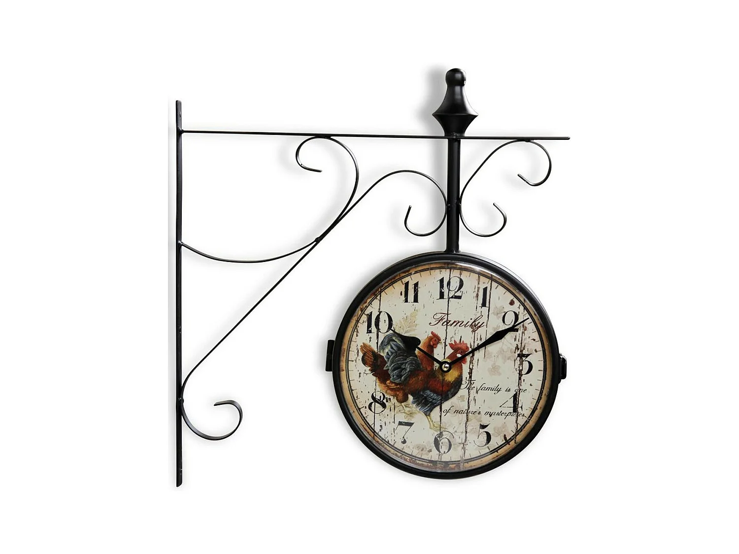 Horloge de gare ancienne double face family coq forge Fer Forgé Blanc - Décoration d'Autrefois