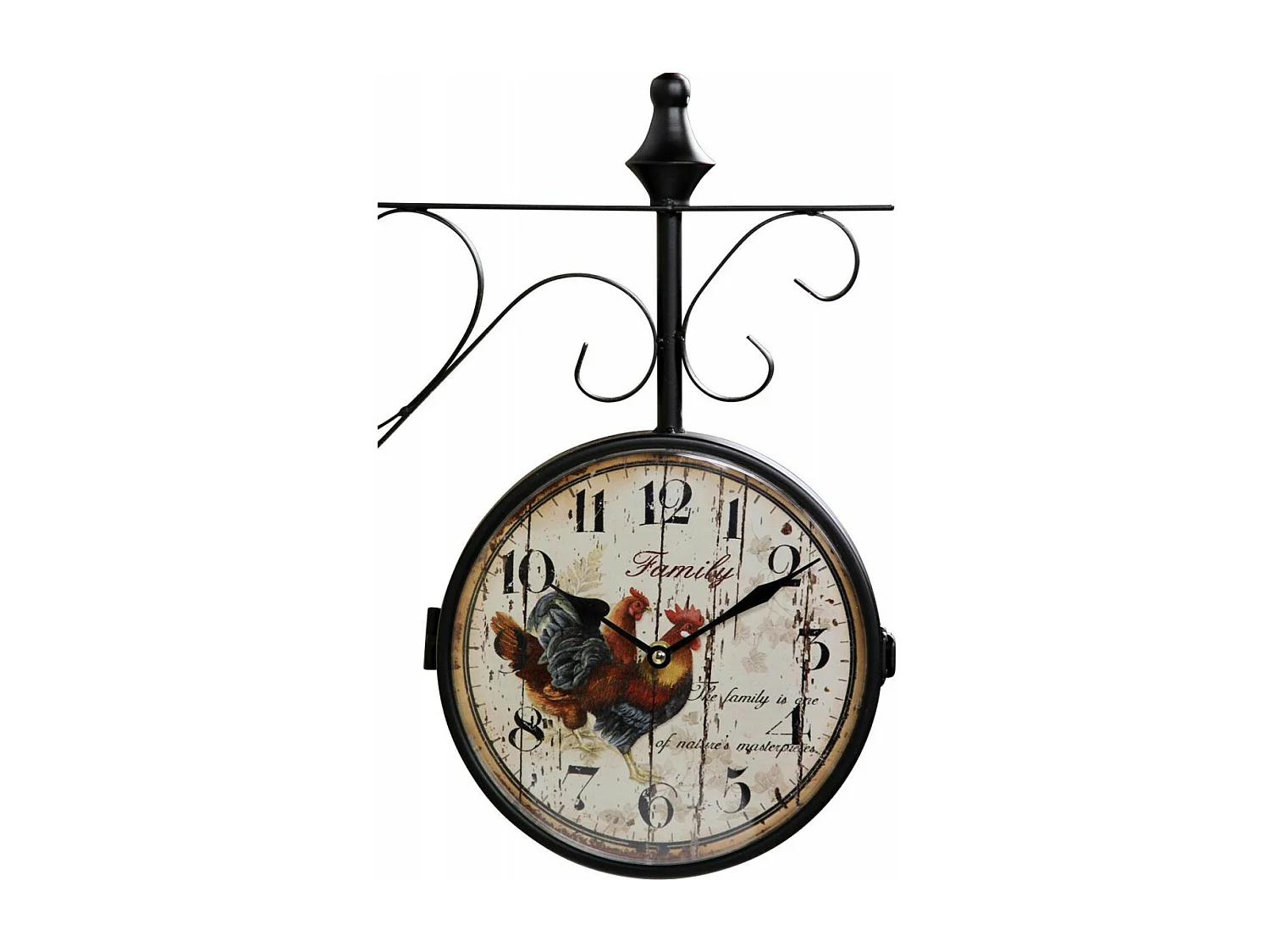 Horloge de gare ancienne double face family coq forge Fer Forgé Blanc - Décoration d'Autrefois