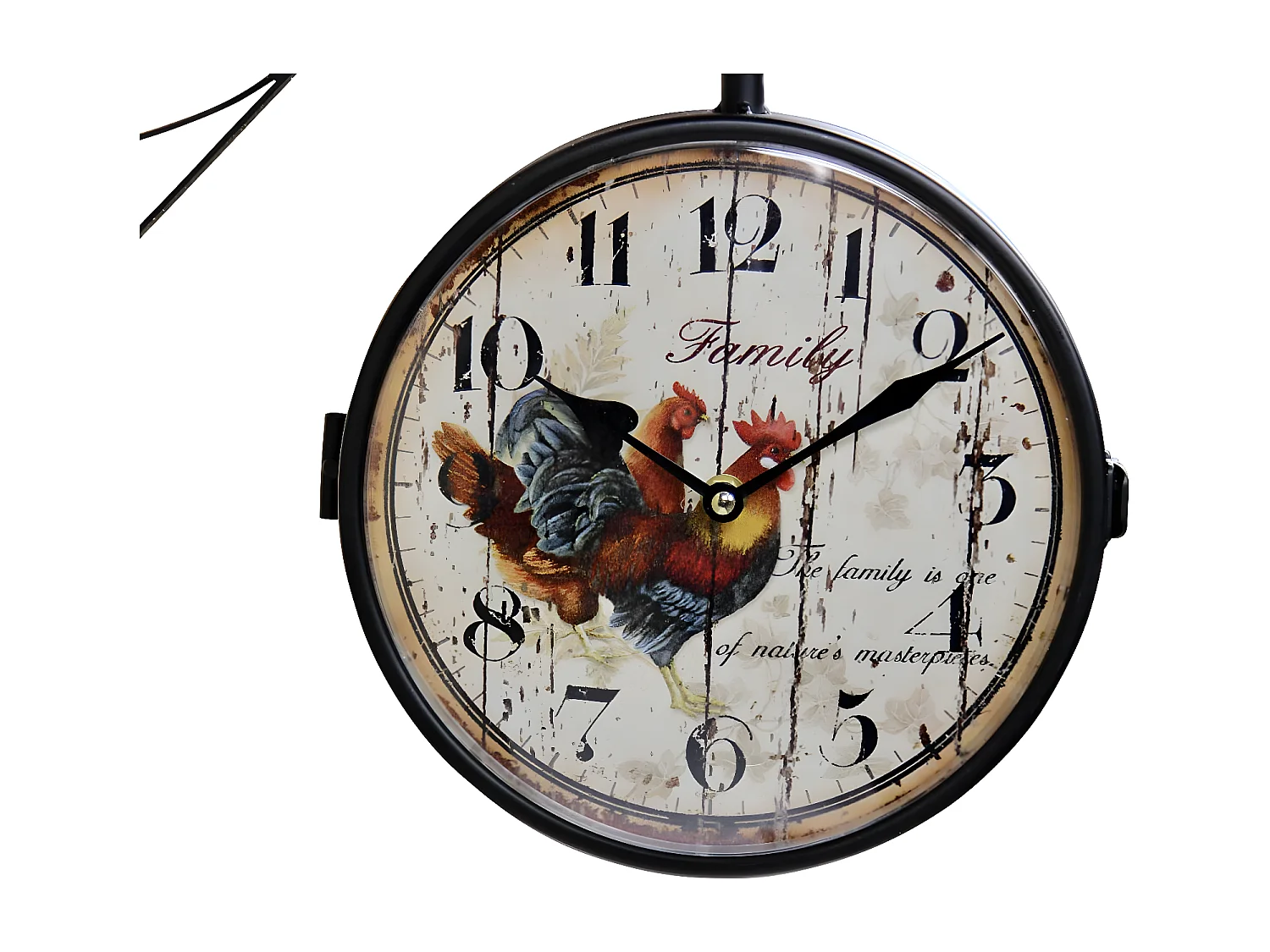 Horloge de gare ancienne double face family coq forge Fer Forgé Blanc - Décoration d'Autrefois