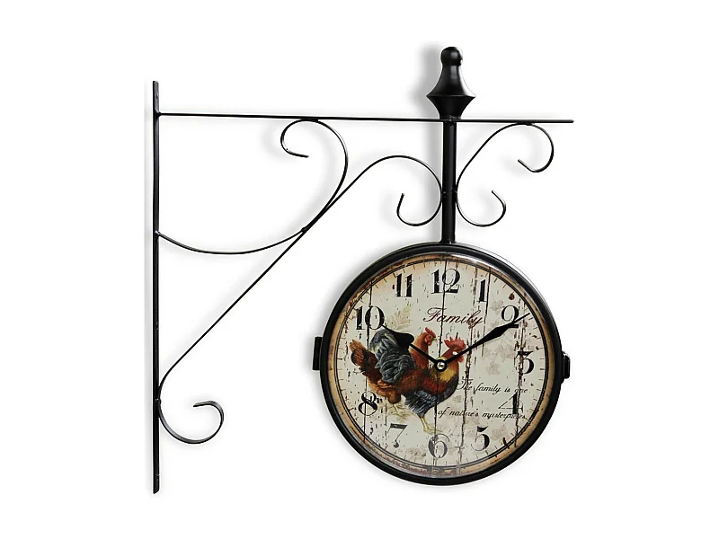 Horloge de gare ancienne double face family coq forge Fer Forgé Blanc - Décoration d'Autrefois