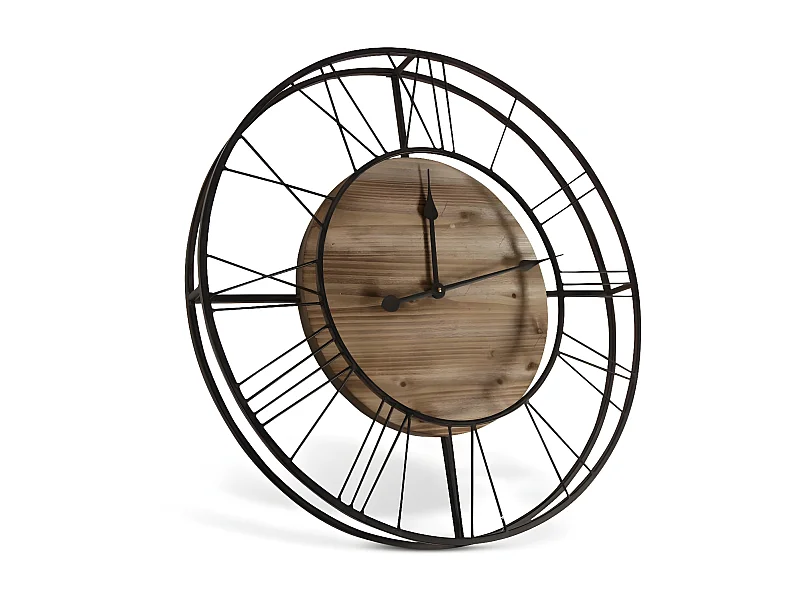 Grande horloge ancienne Bois-Métal Marron - Décoration d'Autrefois