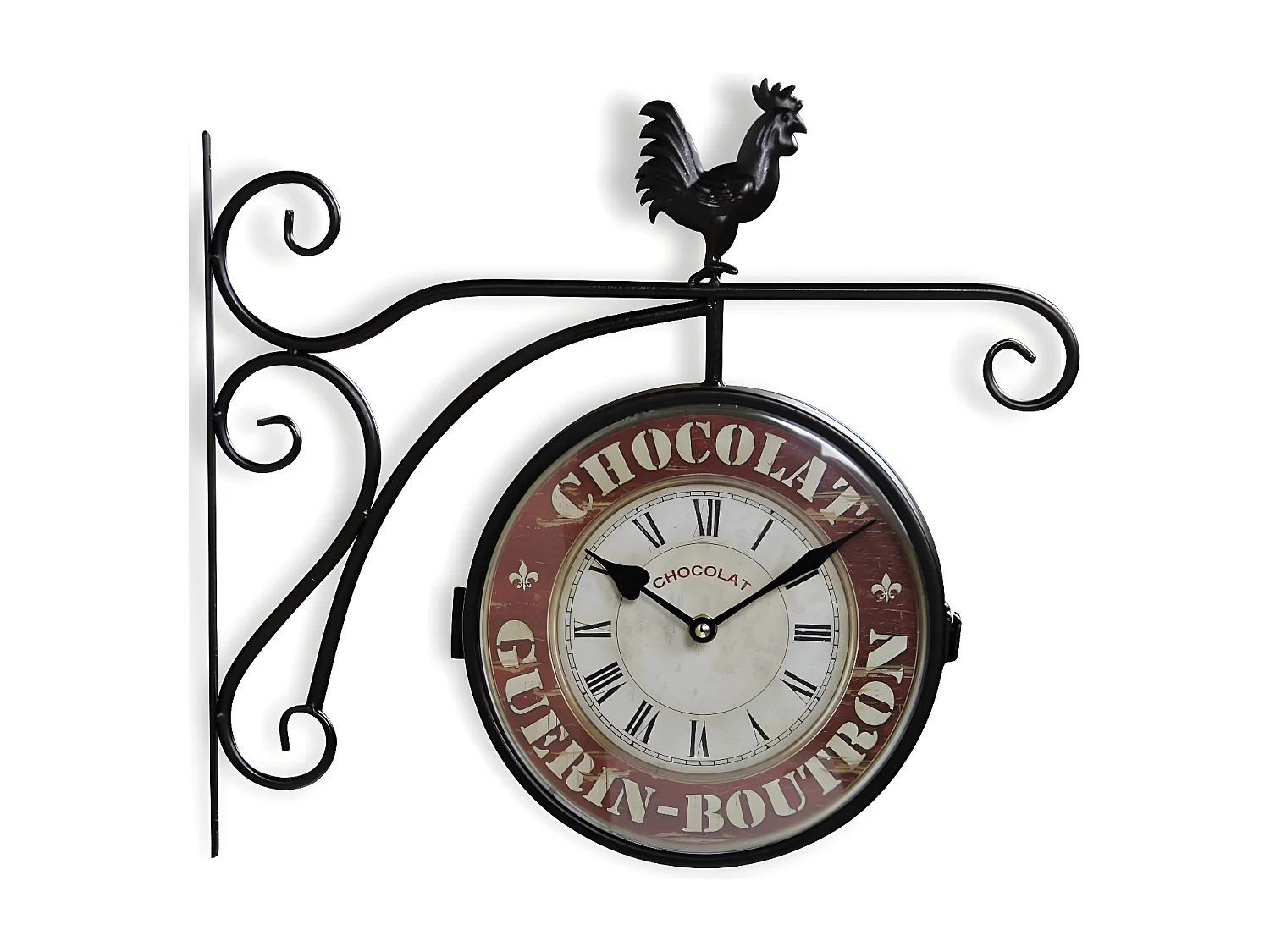 Horloge de gare ancienne double face chocolat guerin-boutron forge Fer Forgé Blanc - Décoration d'Autrefois