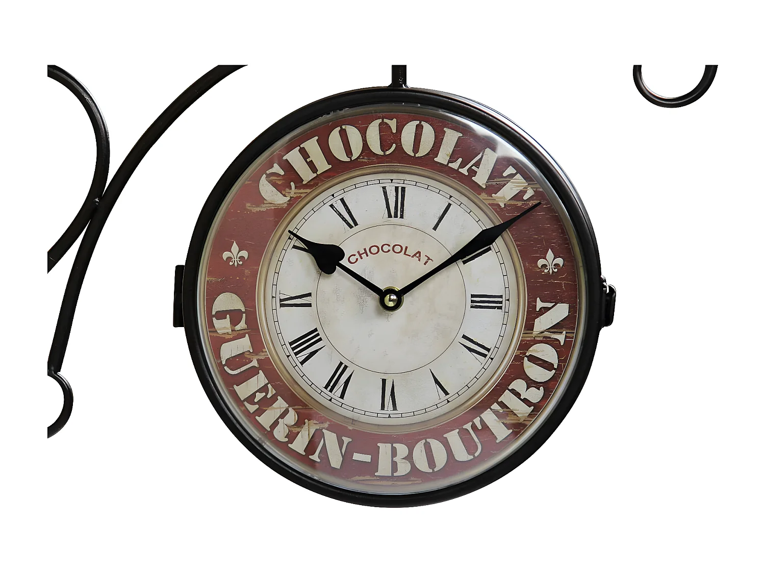 Horloge de gare ancienne double face chocolat guerin-boutron forge Fer Forgé Blanc - Décoration d'Autrefois