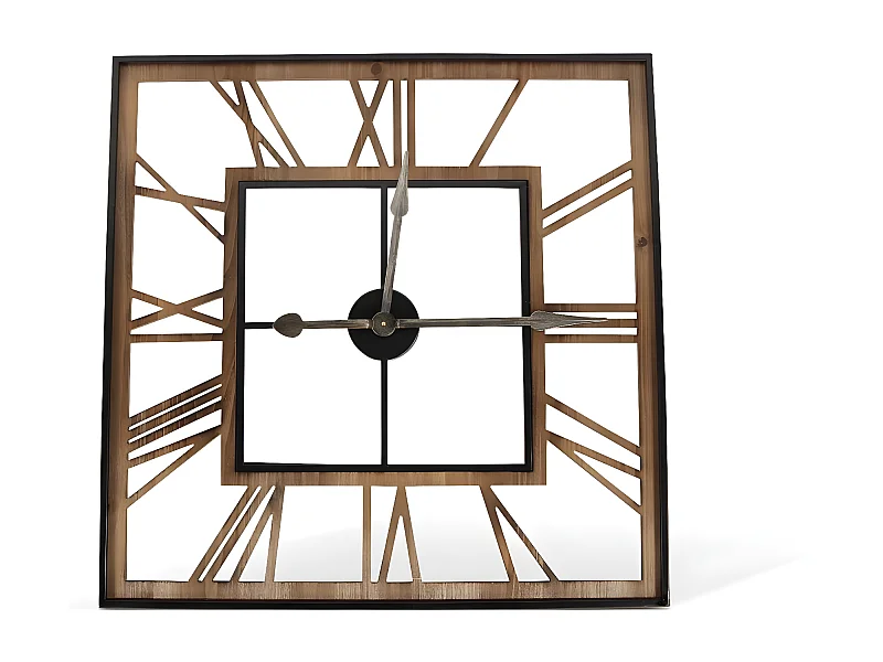 Grande horloge ancienne carré forge Fer Forgé Marron - Décoration d'Autrefois