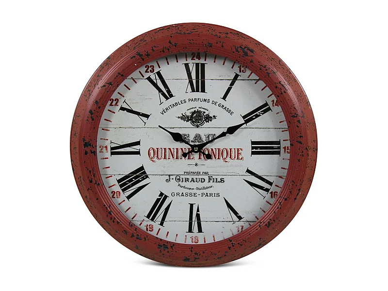 Horloge ancienne murale eau quinine tonique Métal Rouge-Bordeaux - Décoration d'Autrefois