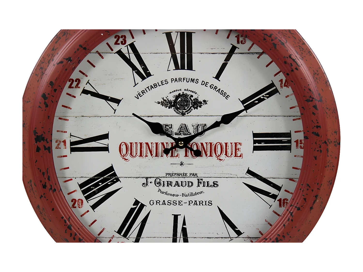 Horloge ancienne murale eau quinine tonique Métal Rouge-Bordeaux - Décoration d'Autrefois