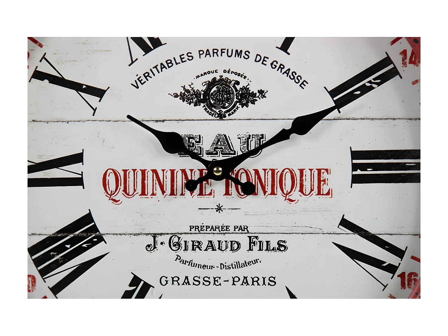Horloge ancienne murale eau quinine tonique Métal Rouge-Bordeaux - Décoration d'Autrefois