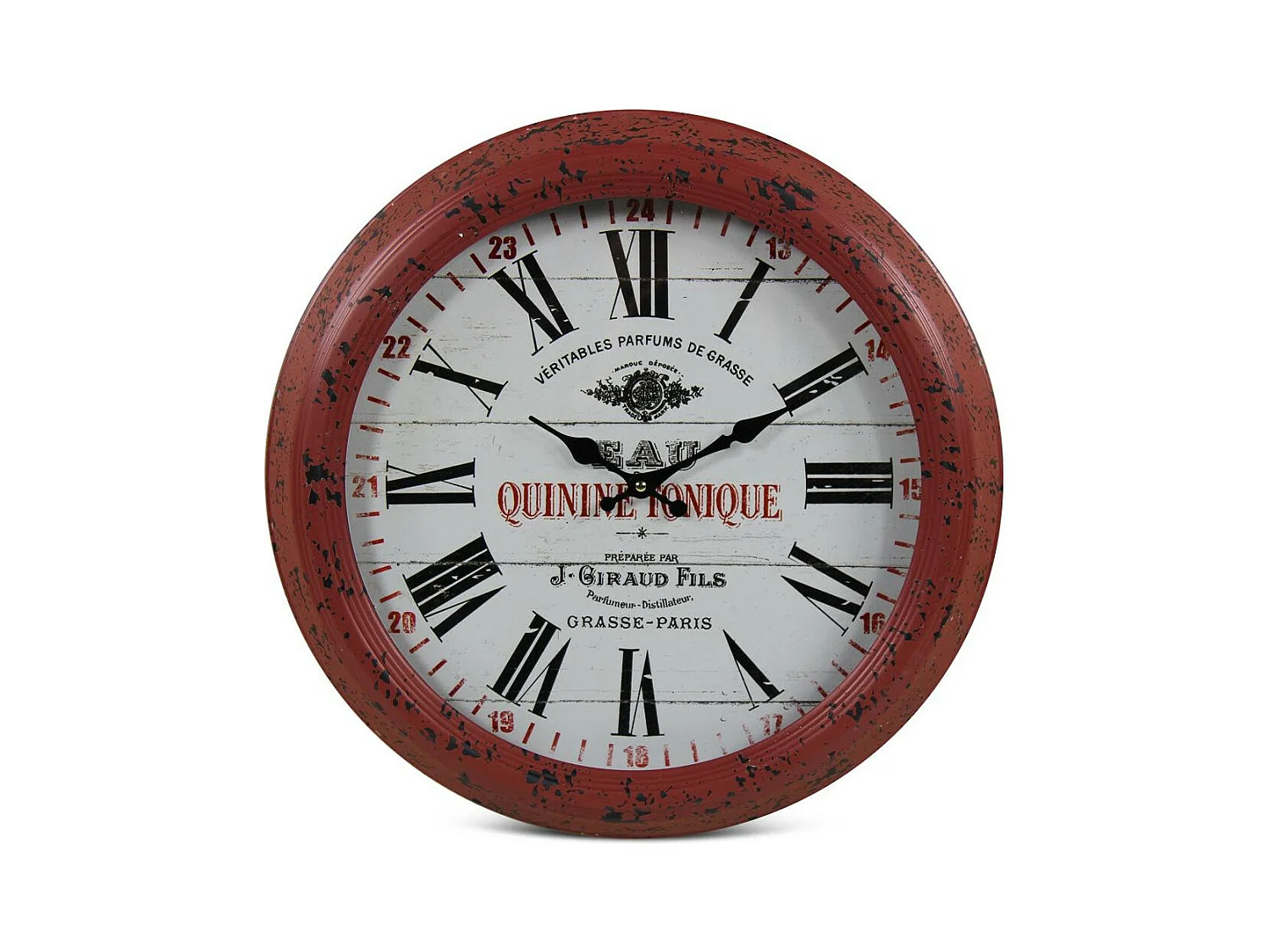 Horloge ancienne murale eau quinine tonique Métal Rouge-Bordeaux - Décoration d'Autrefois