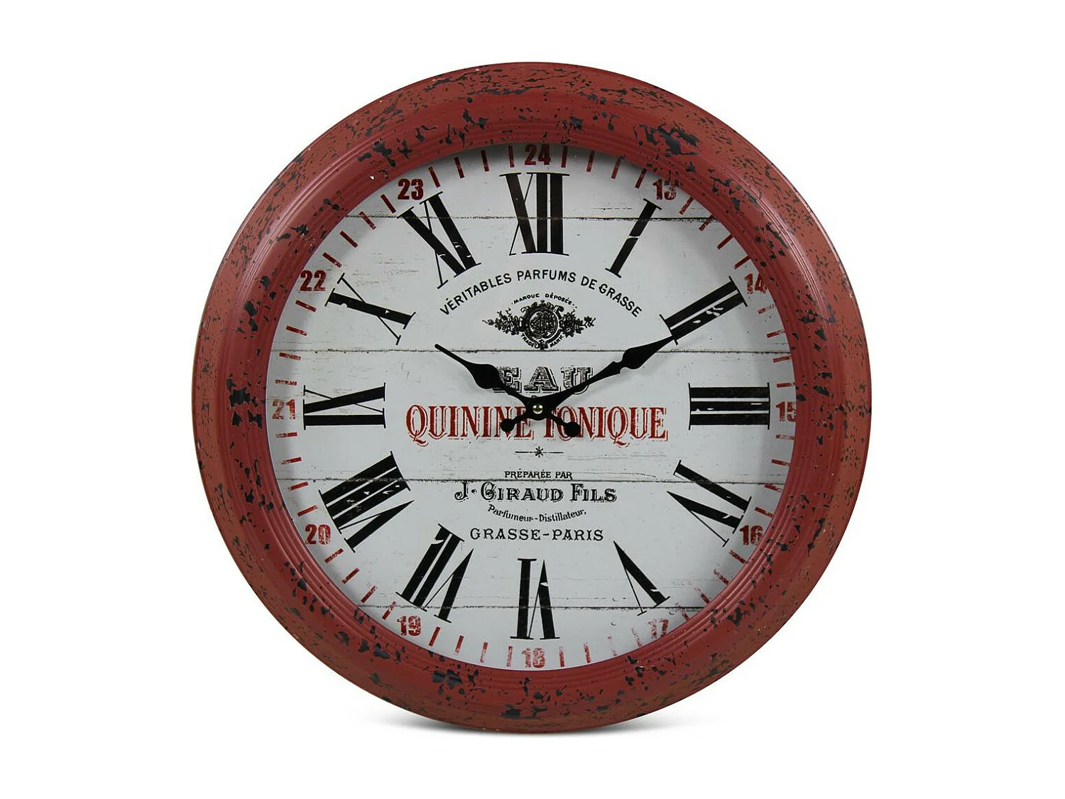 Horloge ancienne murale eau quinine tonique Métal Bordeaux - Décoration d'Autrefois
