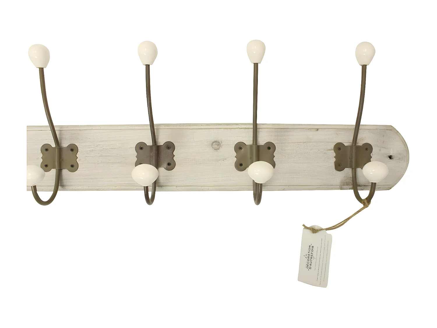 Patère portemanteau 10 accroches Bois Blanc - Décoration d'Autrefois