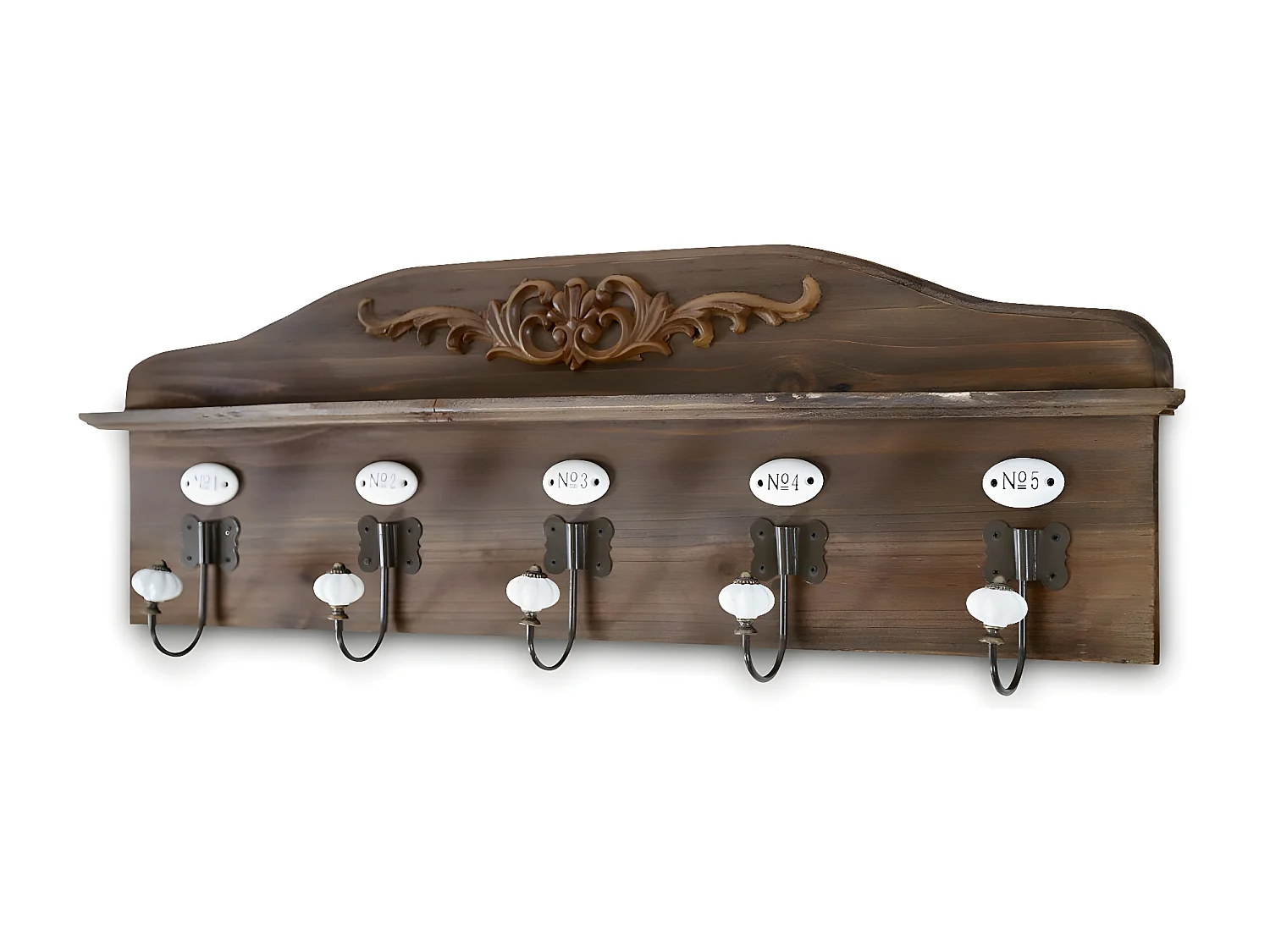 Patère portemanteau 5 accroches Bois Marron - Décoration d'Autrefois