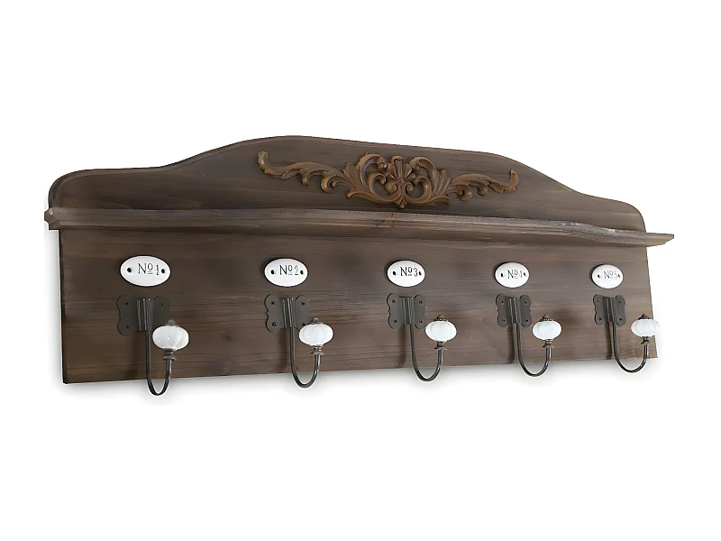 Patère portemanteau 5 accroches Bois Marron - Décoration d'Autrefois