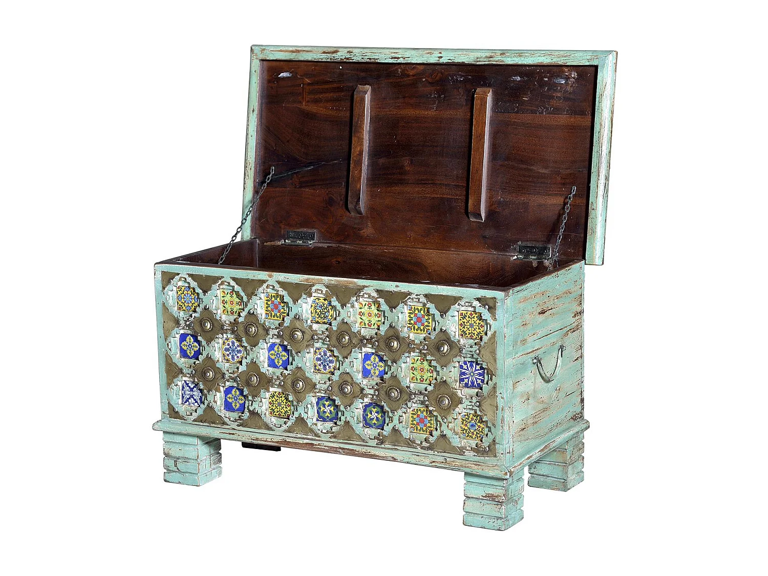 Manguier houten kist met groene en veelkleurige details