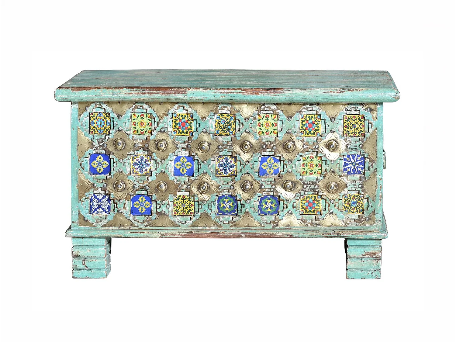 Coffre en bois de manguier massif 80 cm, style ethnique rustique - 45 x 80 x 40