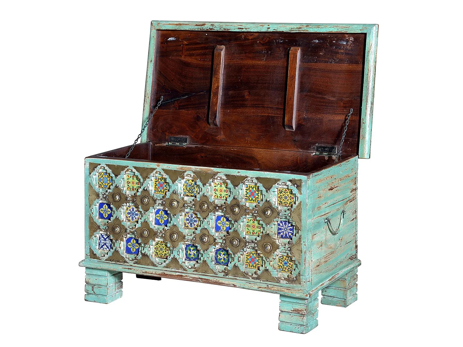 Coffre en bois de manguier massif 80 cm, style ethnique rustique - 45 x 80 x 40