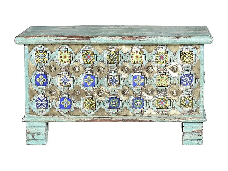 Manguier houten kist met groene en veelkleurige details