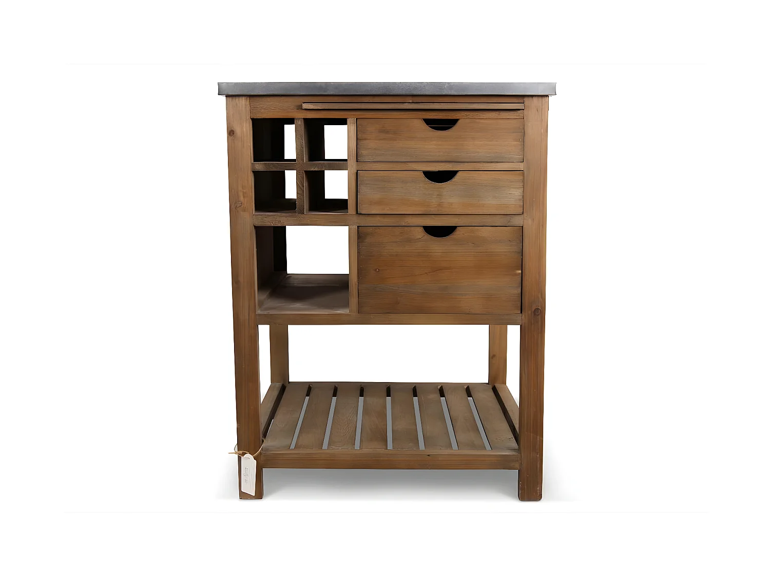 Meuble bas rangement 6 tiroirs plateau zinc Bois Marron - Décoration d'Autrefois