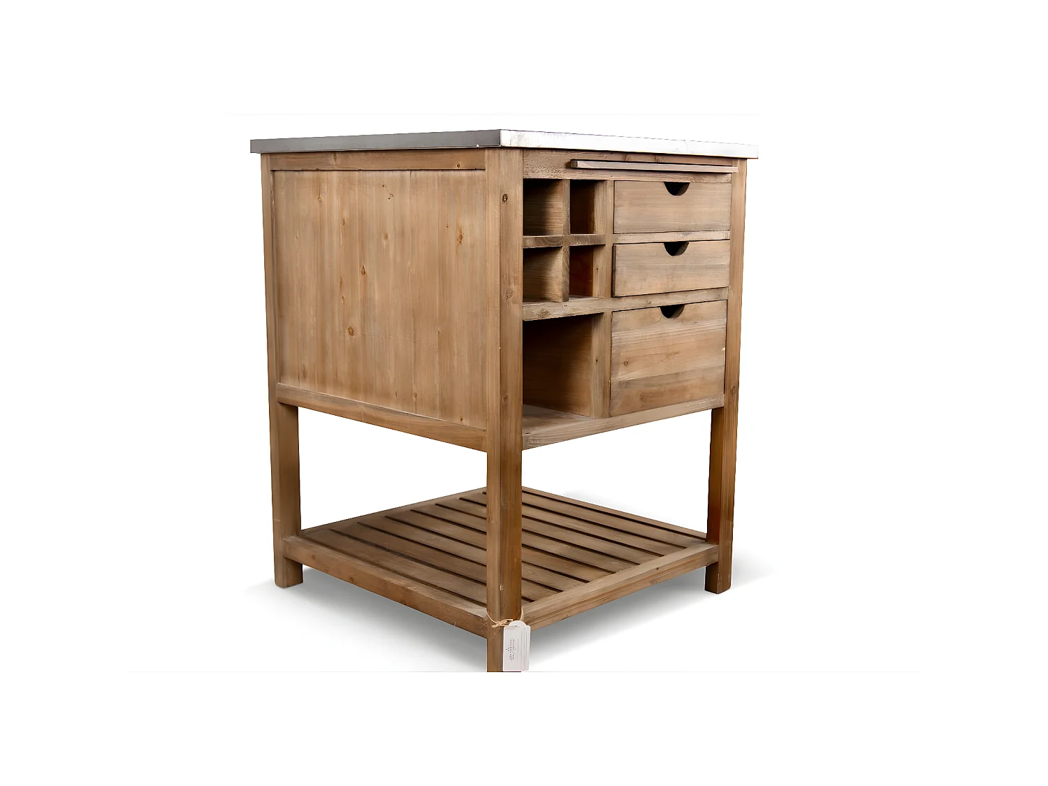 Meuble bas rangement 6 tiroirs plateau zinc Bois Marron - Décoration d'Autrefois