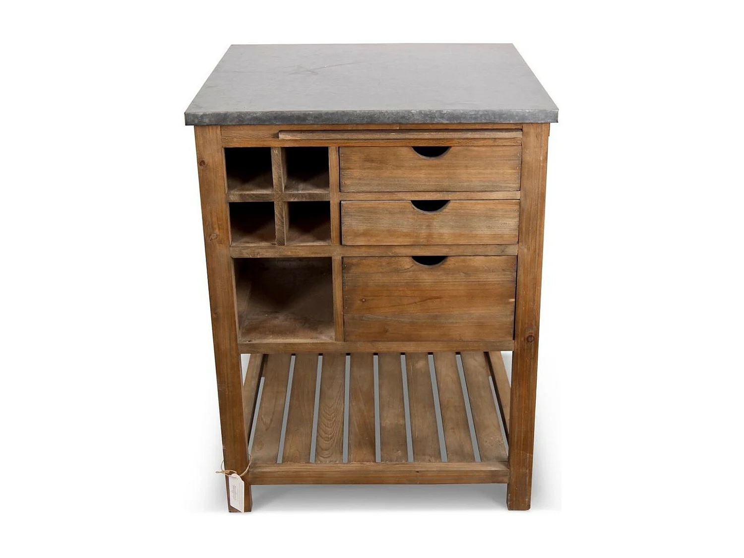 Meuble bas rangement 6 tiroirs plateau zinc Bois Marron - Décoration d'Autrefois