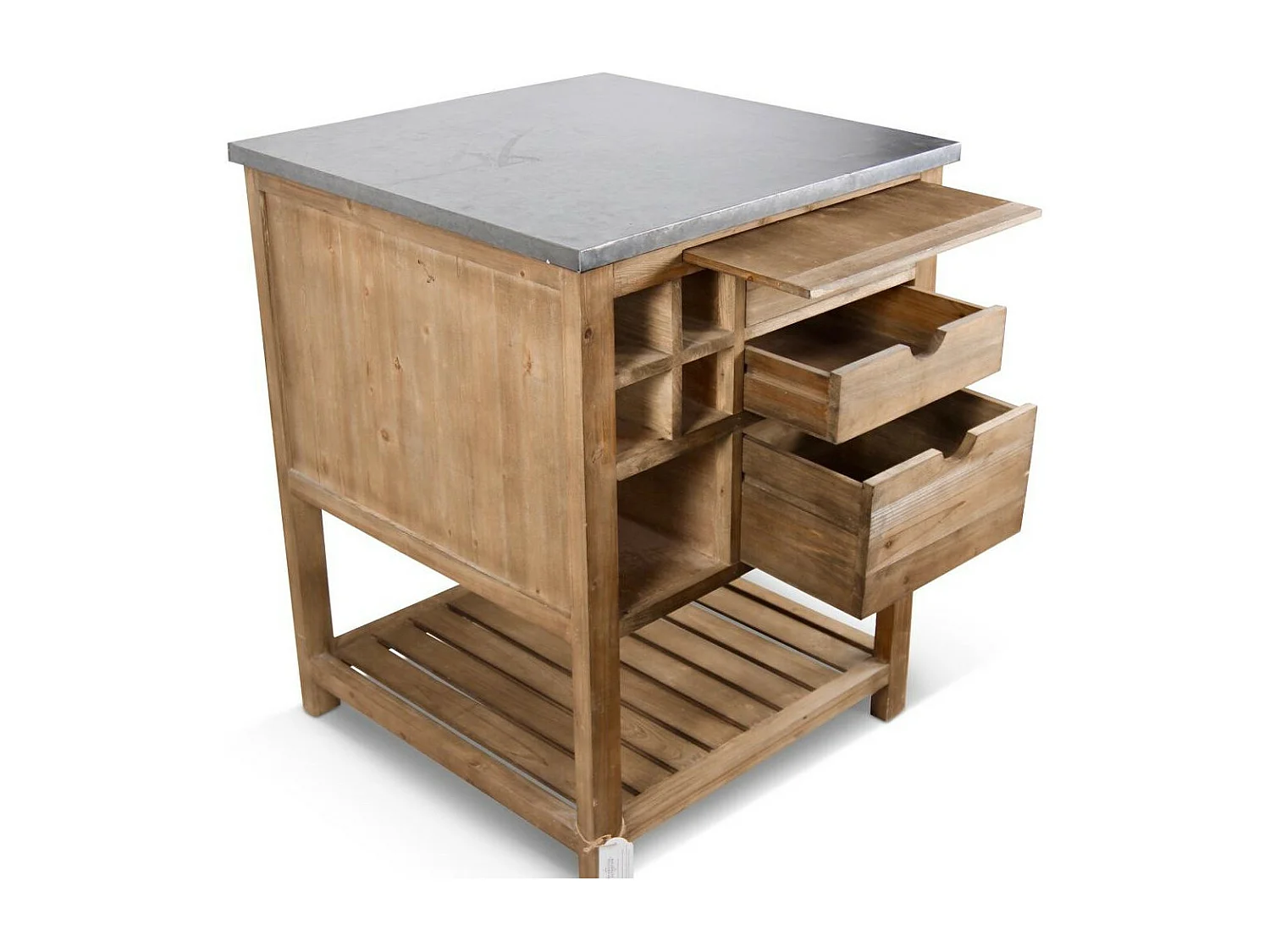 Meuble bas rangement 6 tiroirs plateau zinc Bois Marron - Décoration d'Autrefois