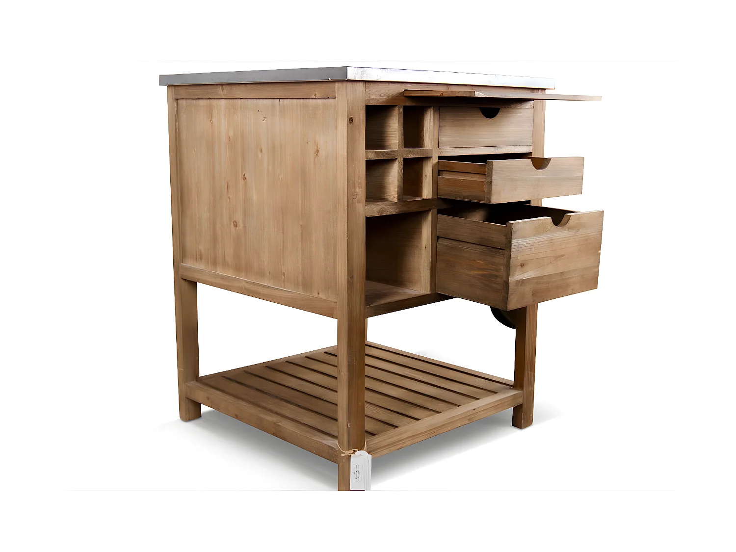 Meuble bas rangement 6 tiroirs plateau zinc Bois Marron - Décoration d'Autrefois