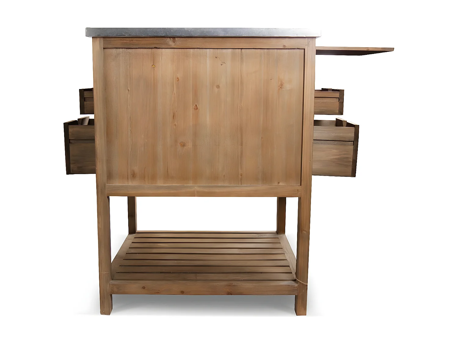 Meuble bas rangement 6 tiroirs plateau zinc Bois Marron - Décoration d'Autrefois