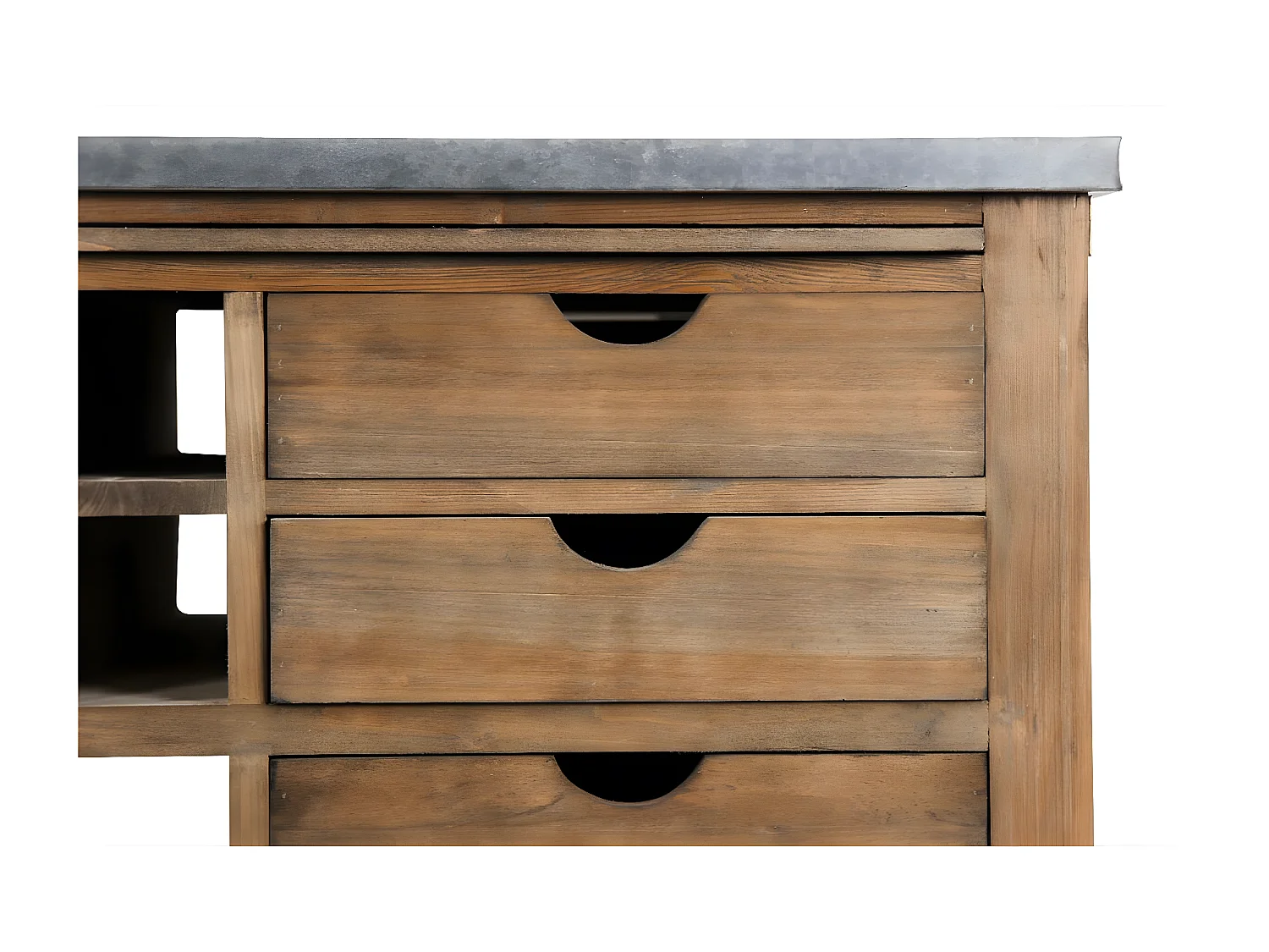 Meuble bas rangement 6 tiroirs plateau zinc Bois Marron - Décoration d'Autrefois