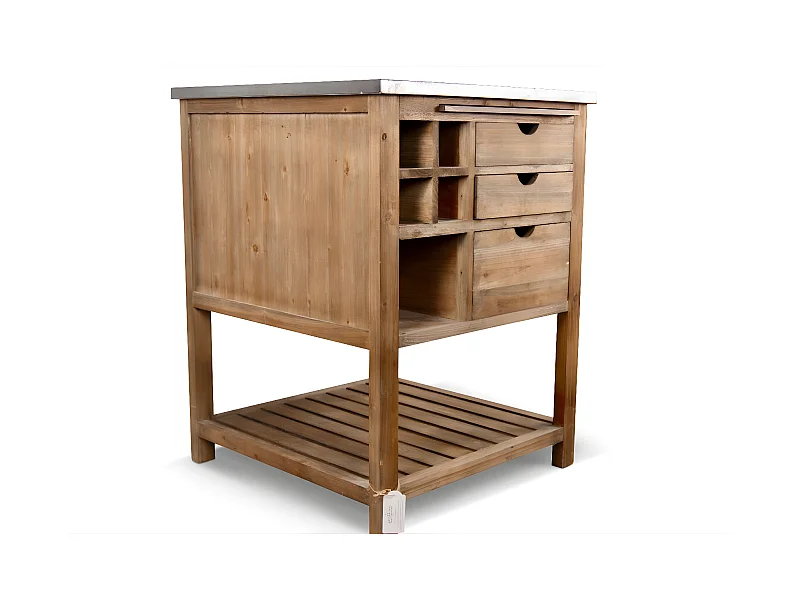 Meuble bas rangement 6 tiroirs plateau zinc Bois Marron - Décoration d'Autrefois