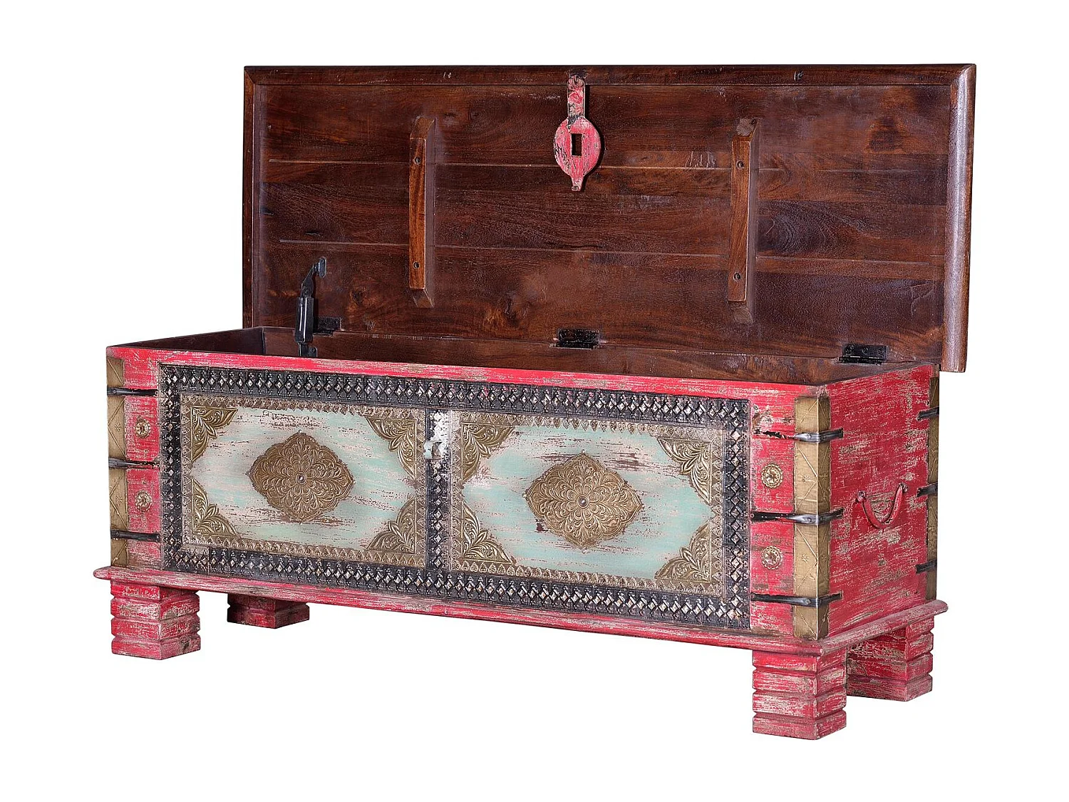 Coffre en manguier rouge vieilli et merisier