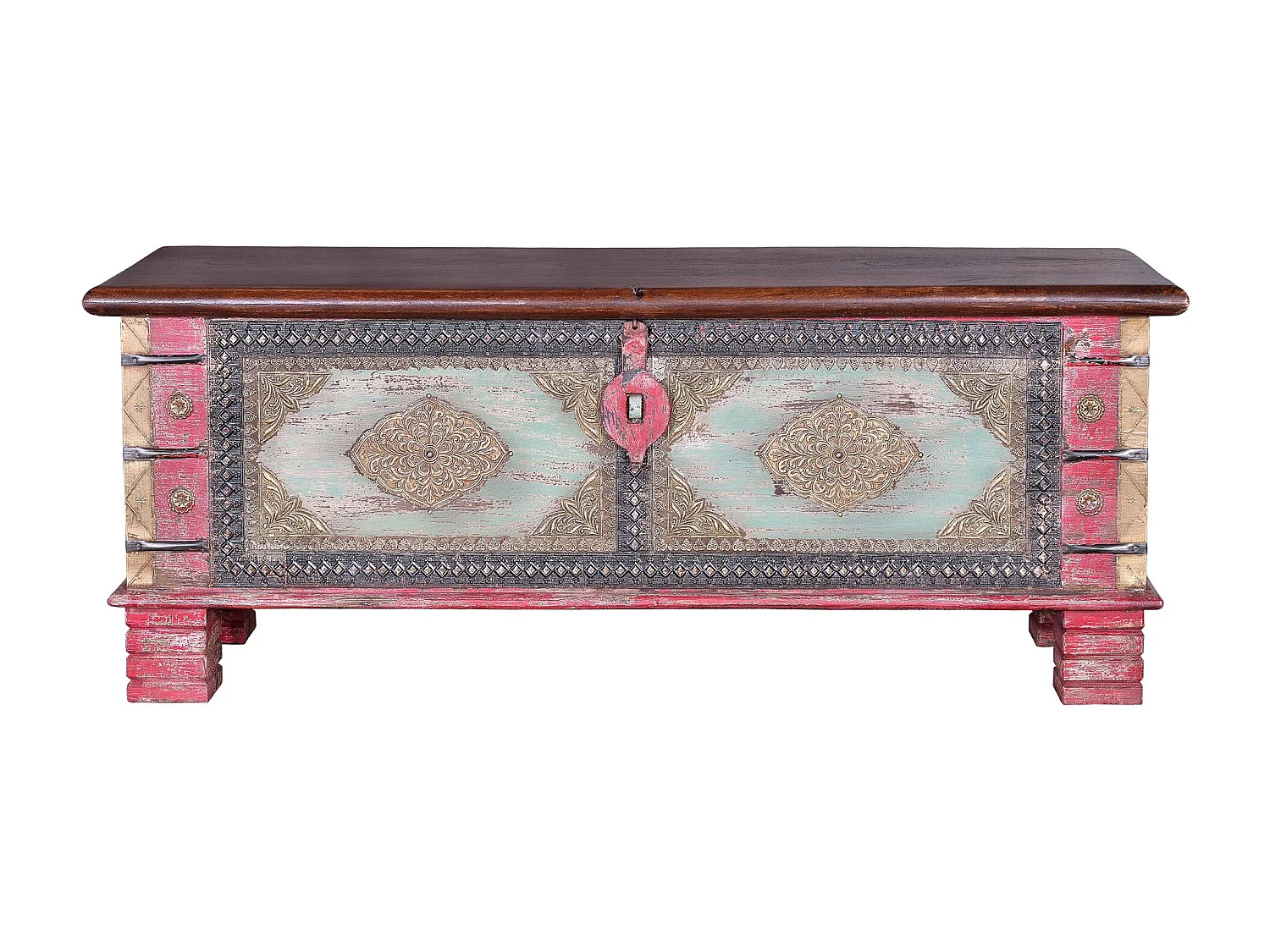 Coffre en manguier rouge vieilli et merisier