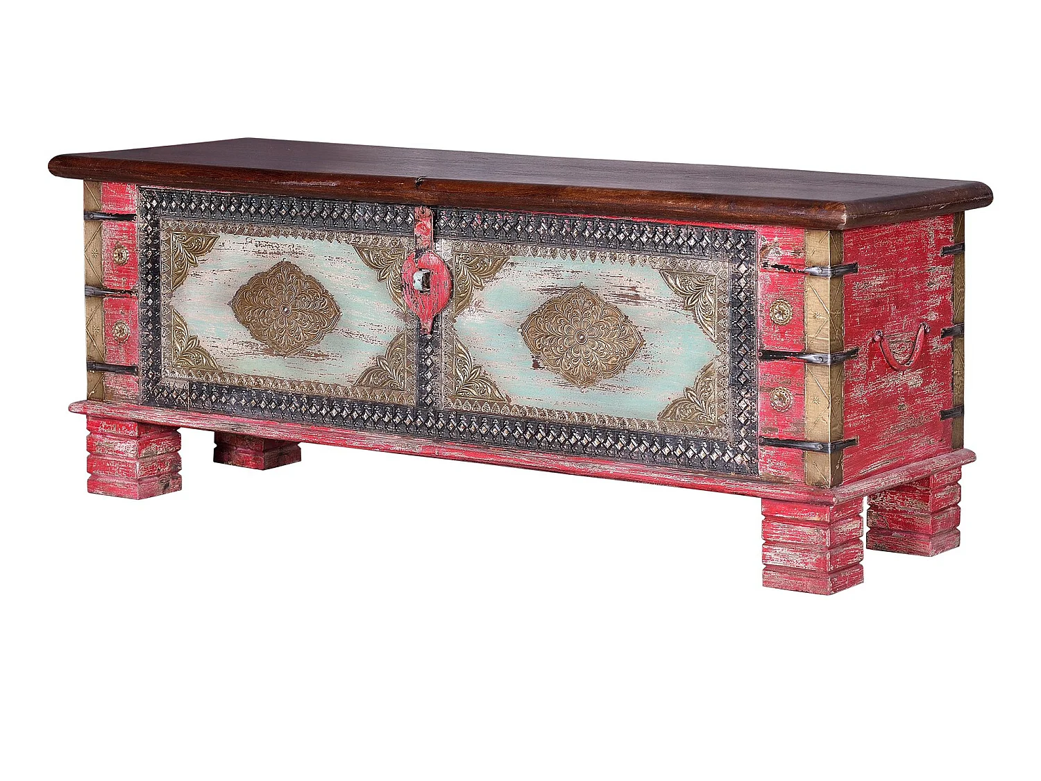 Baú de madeira maciça de manga, estilo rústico, 116 cm - 45x116x40