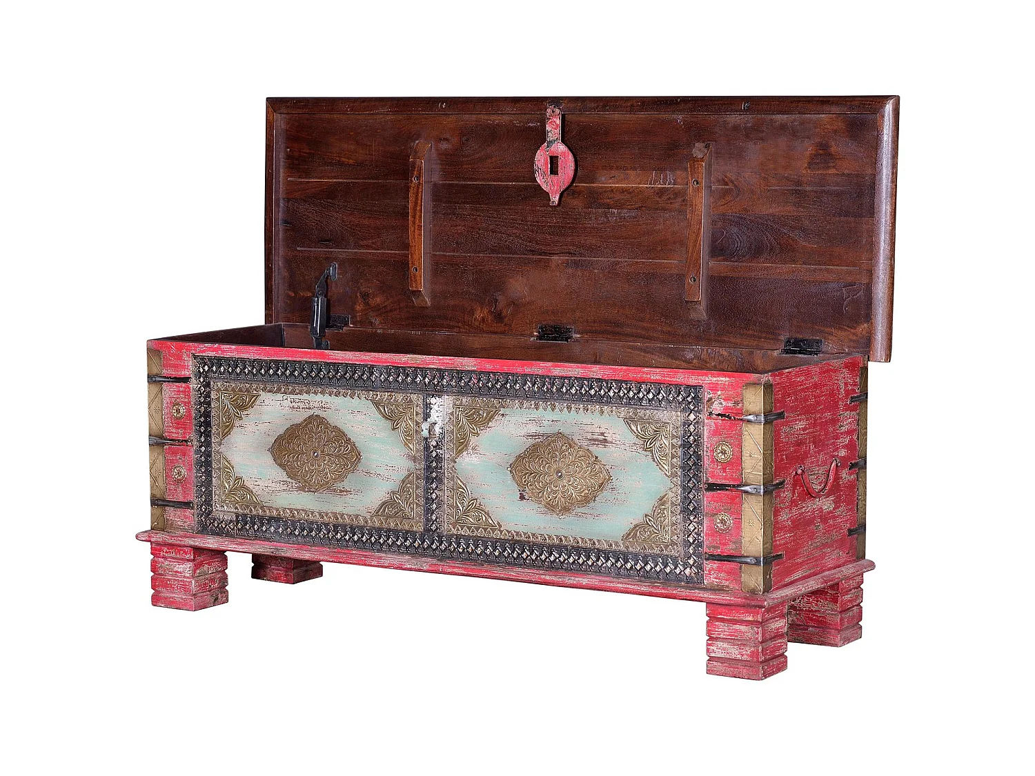 Baú de madeira maciça de manga, estilo rústico, 116 cm - 45x116x40