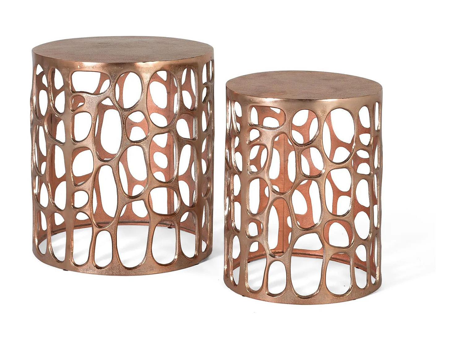 Set mit 2 Tischen aus Metall mit gealtertem Kupferfinish