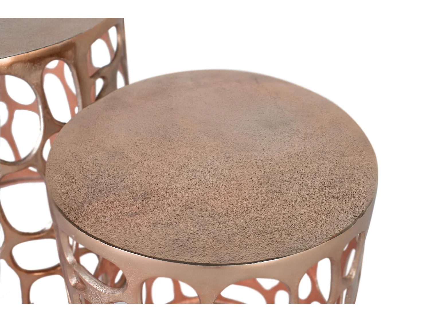 Set mit 2 Tischen aus Metall mit gealtertem Kupferfinish