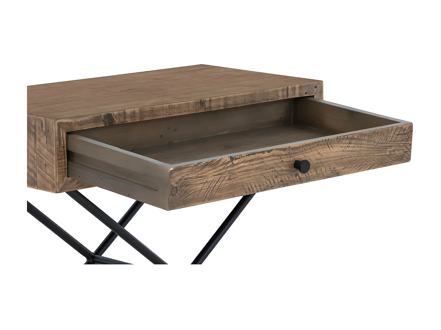 Console 1 tiroir Bois-Métal Marron - Labertine Décoration d'Autrefois