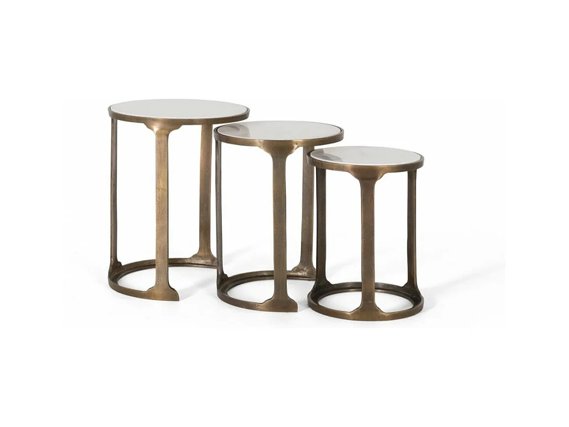 Lot de 3 sellettes marbre Fer-Marbre Or - Décoration d'Autrefois