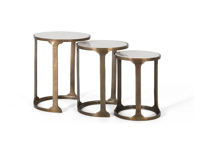 Lot de 3 tables en métal et marbre