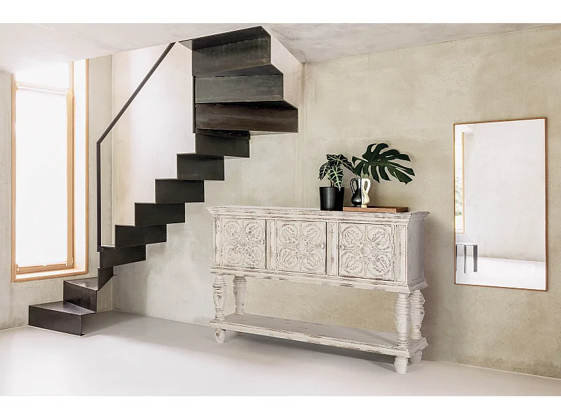 Console en bois manguier blanc vieilli