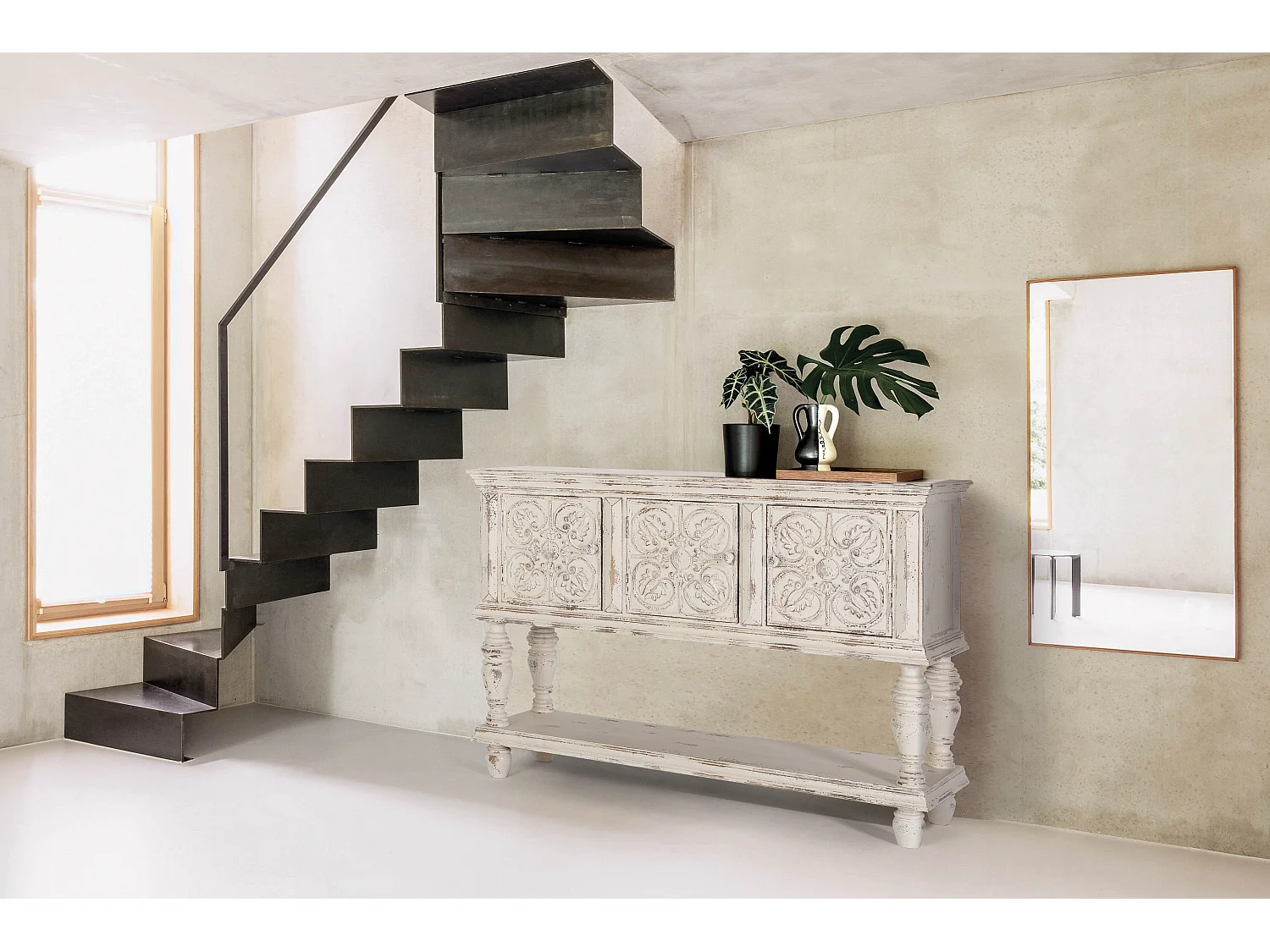 Console en bois manguier blanc vieilli