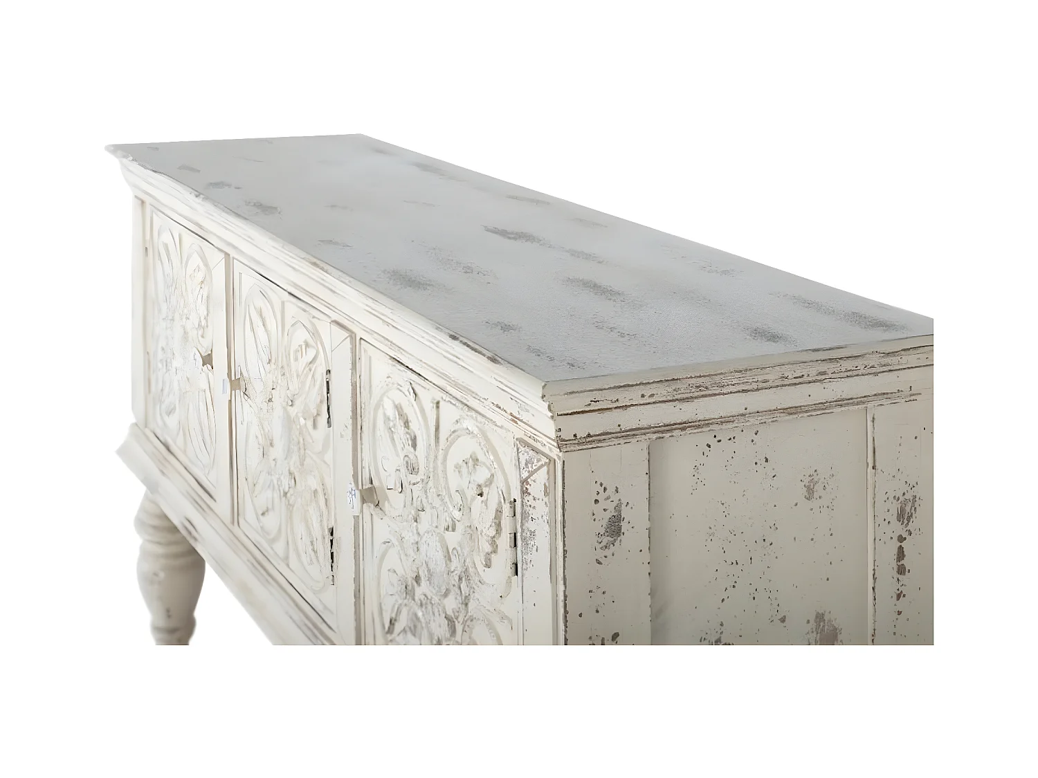 Consolle a tre ante e ripiano in massello di mango intagliato