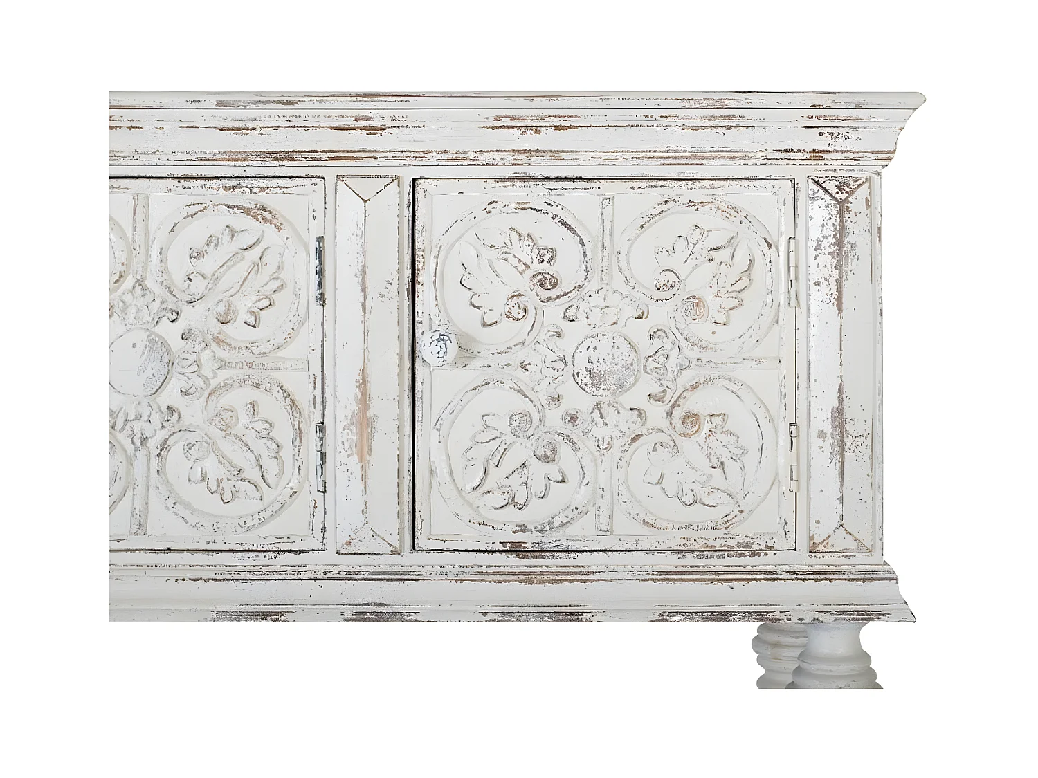 Consolle a tre ante e ripiano in massello di mango intagliato