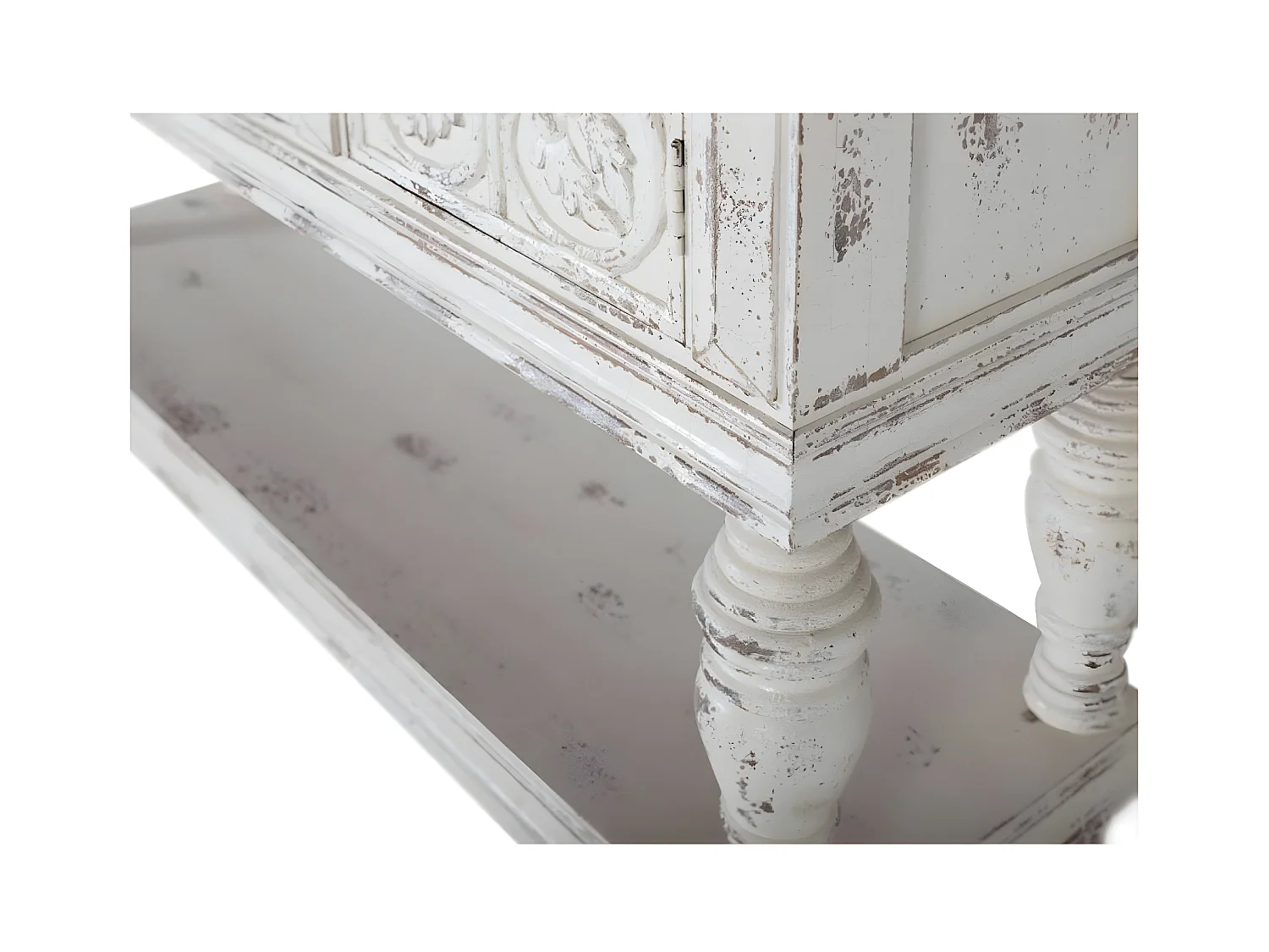 Consolle a tre ante e ripiano in massello di mango intagliato