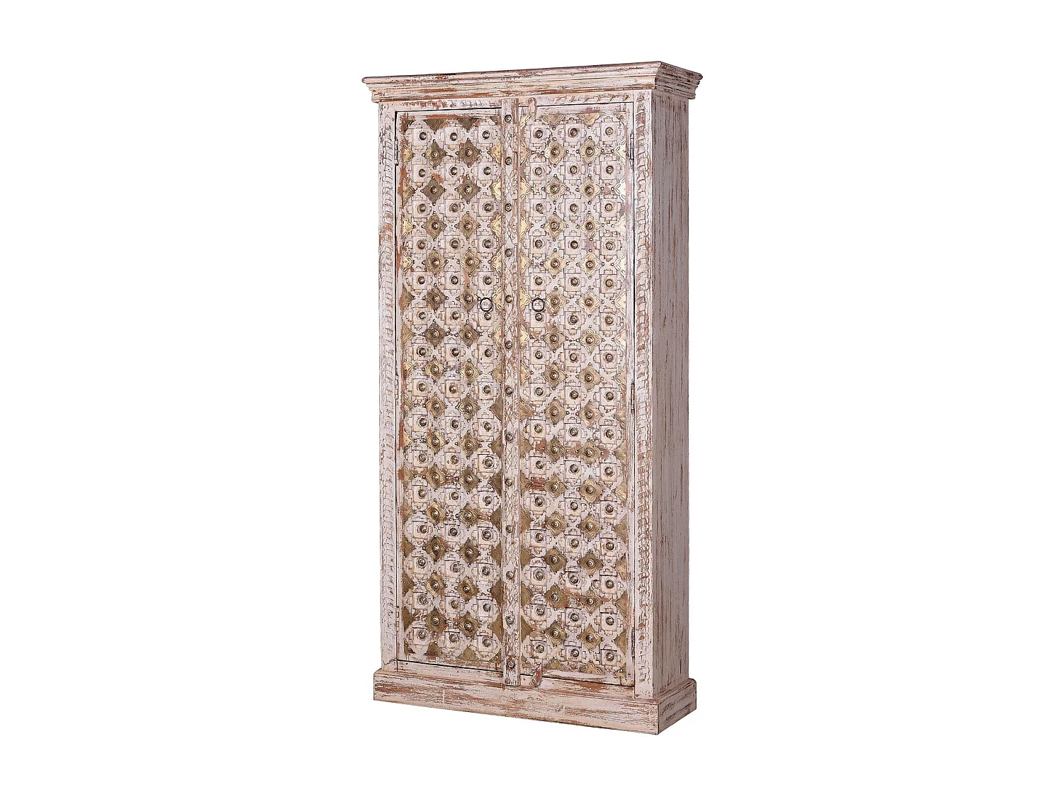 Armoire en bois de manguier avec des détails en ivoire vieilli