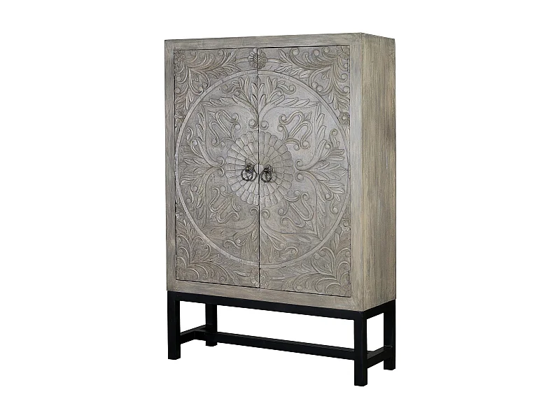 Armoire en manguier et pieds en métal gris vieilli